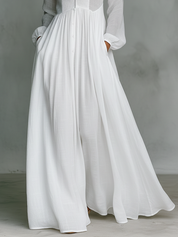 Dames Maxi Jurk Katoen Linnen Staande Kraag Lange Mouwen Enknoops - Wit / Blauw / Zwart - Maelen
