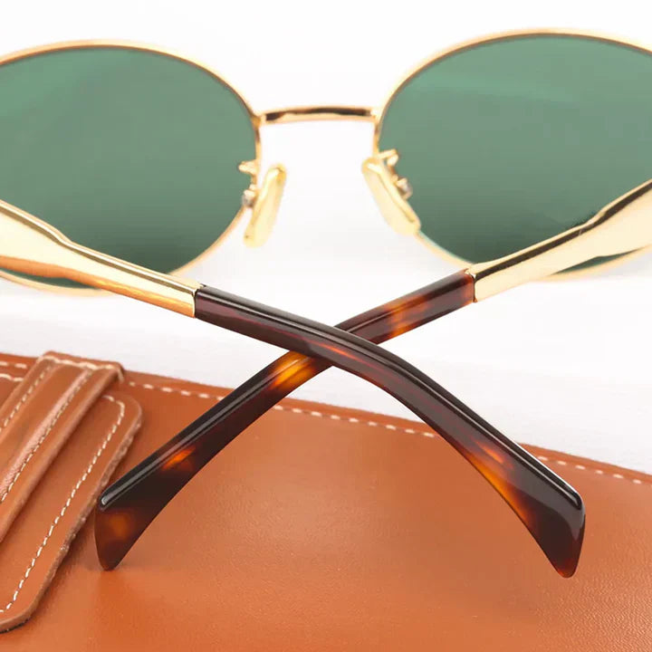 Dames Zonnebril Vintage Metalen Frame Groene Glazen UV-bescherming - Zwart Goud / Groen / Bronze - Maelen