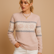 Sofia Lange dames kersttrui – warme gebreide coltrui met sneeuwvlokkenpatroon