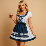Karlein Dirndl Jurk | Blauwe Geruite Oktoberfest-jurk met Traditioneel Schort en Authentieke Details