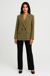 Dames Blazer Getailleerd Dubbele Knopen Zakelijk Casual - Olijfgroen / Zwart - Maelen