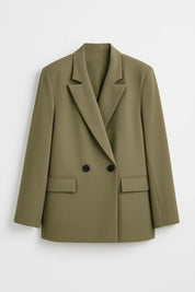 Dames Blazer Getailleerd Dubbele Knopen Zakelijk Casual - Olijfgroen / Zwart - Maelen