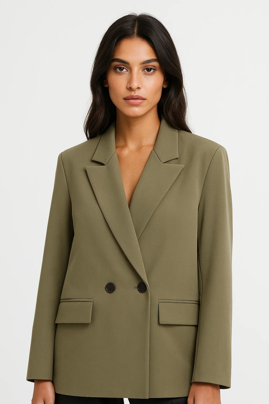 Dames Blazer Getailleerd Dubbele Knopen Zakelijk Casual - Olijfgroen / Zwart - Maelen