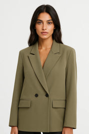Dames Blazer Getailleerd Dubbele Knopen Zakelijk Casual - Olijfgroen / Zwart - Maelen