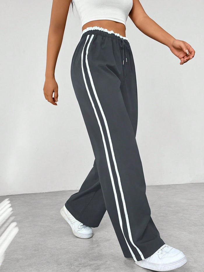 Joggingbroek Dames Wide Leg met Zijstrepen en Hoge Taille, Casual Sportkleding - Mia Comforto