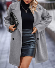 Adira Jas | Elegante Lange Pluche Damesjas voor Herfst en Winter