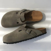 Suède Clogs Dames met Gesloten Neus en Verstelbare Gesp - Bruin / Beige / Zwart - Boston-Sandalen