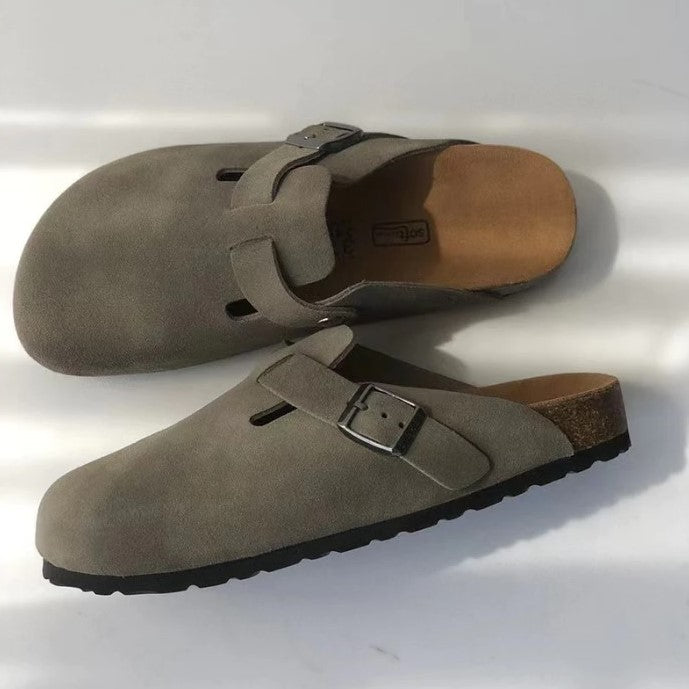 Suède Clogs Dames met Gesloten Neus en Verstelbare Gesp - Bruin / Beige / Zwart - Boston-Sandalen