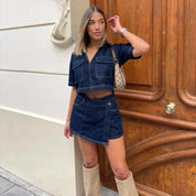 Denim co-ord set dames met rokje en top, matching set zomer - Chiara Venti