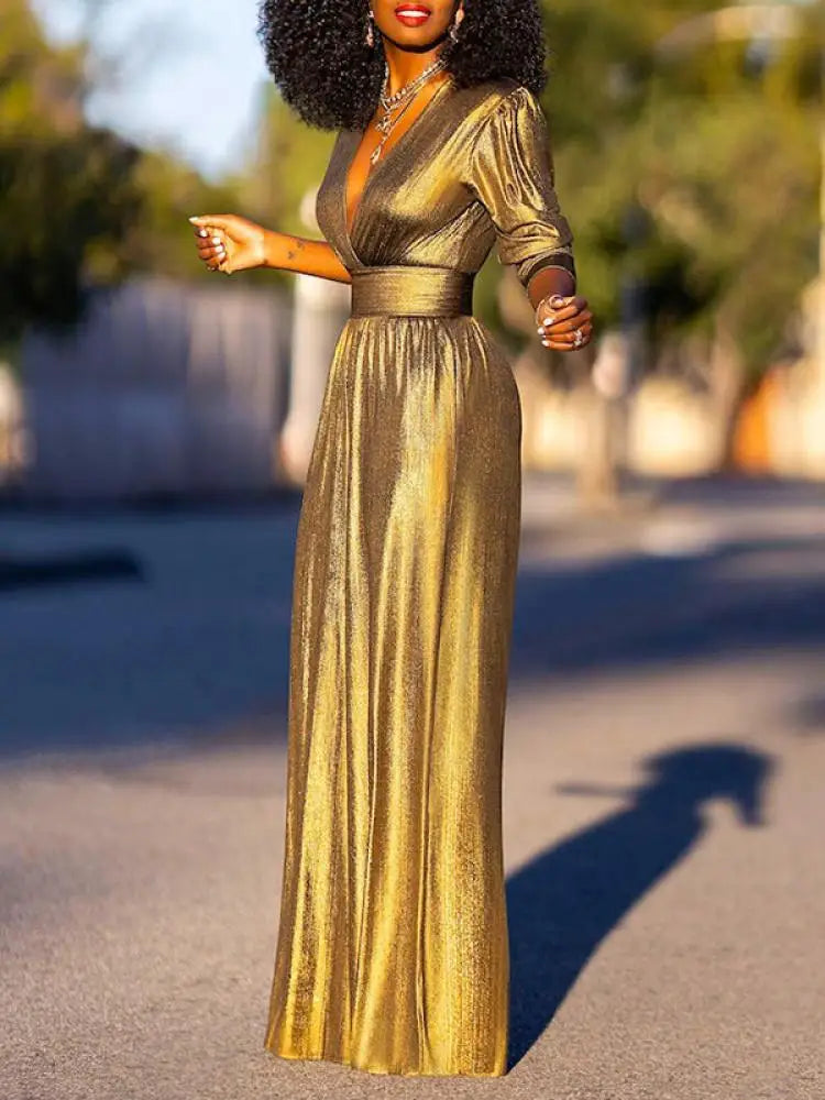 Glanzende Jumpsuit dames - Diepe V-hals en half lange mouwen- Alessandra Bellucci
