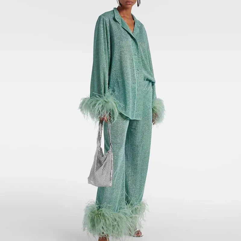 Luxe Glitter Set Dames – Glitter Set Met Veren In Wijnrood, Lichtgroen, Paars, Donkergroen En Beige | Livia Bellucci