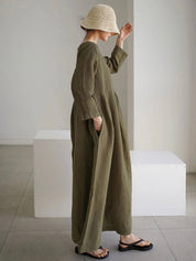 Siena Jurk | Linnen Maxi Jurk met V-Hals en Zijzakken