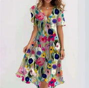 Bloemenprint Jurk Dames Zomer met V-hals en Luchtige Rok, Romantisch en Vrouwelijk - Fiora Belloni