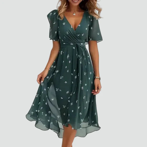 Bloemenprint Jurk Dames Zomer met V-hals en Luchtige Rok, Romantisch en Vrouwelijk - Fiora Belloni