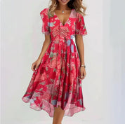 Bloemenprint Jurk Dames Zomer met V-hals en Luchtige Rok, Romantisch en Vrouwelijk - Fiora Belloni