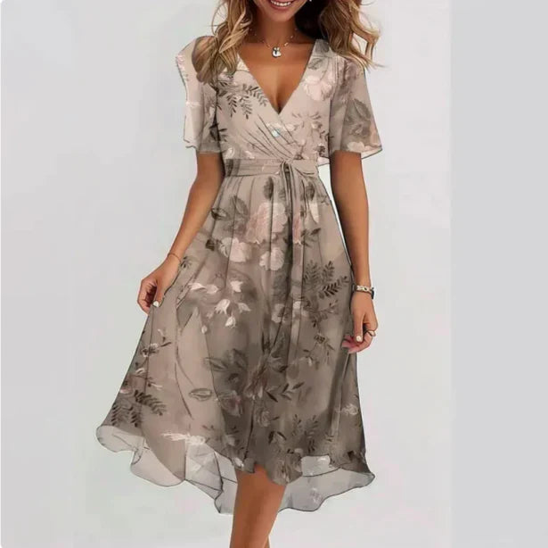 Bloemenprint Jurk Dames Zomer met V-hals en Luchtige Rok, Romantisch en Vrouwelijk - Fiora Belloni