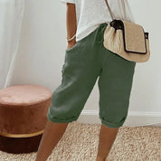 Dames Korte Capri Broek Elastische Taille Zomer Casual - Khaki / Zwart / Beige - Maelen
