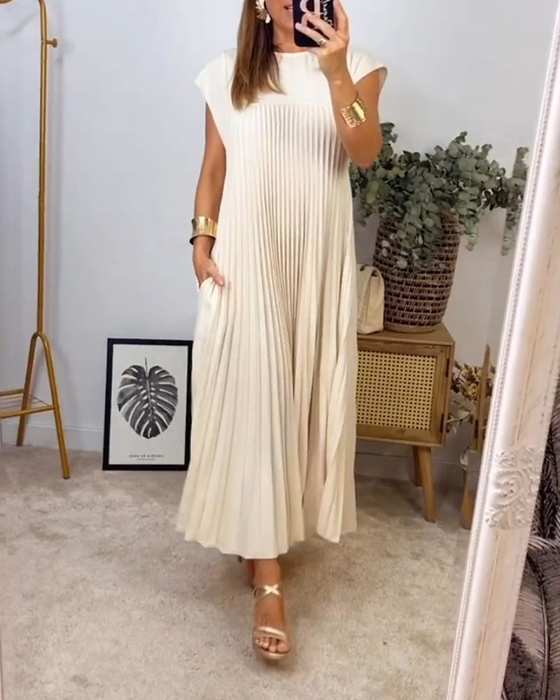 Alison Geplooide Jurk | Elegante Mouwloze Maxi Zomerjurk met Zakken