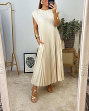 Alison Geplooide Jurk | Elegante Mouwloze Maxi Zomerjurk met Zakken