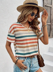 Livia Top | Gestreept Dames T-shirt met Losse Pasvorm en Luchtige Stof