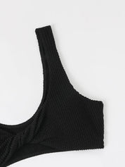 Selena Badpak | Elegant One-Piece Badpak met Gedraaide Halslijn en Golvend Gerimpeld Design