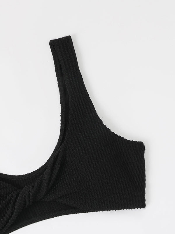 Selena Badpak | Elegant One-Piece Badpak met Gedraaide Halslijn en Golvend Gerimpeld Design