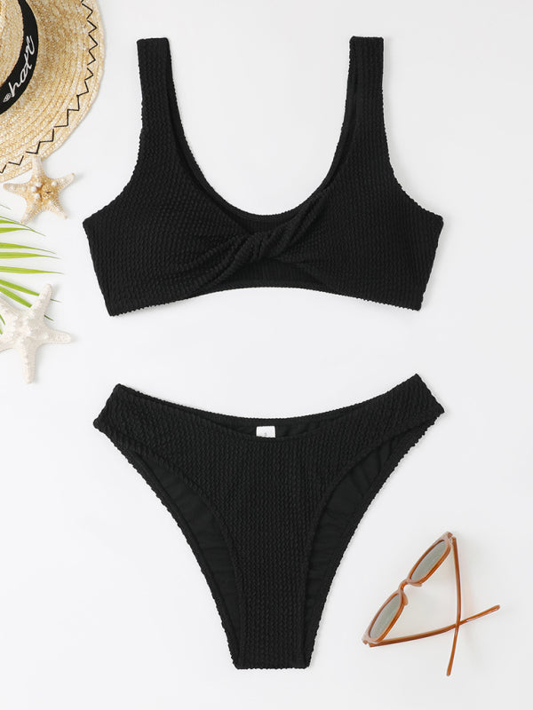 Selena Badpak | Elegant One-Piece Badpak met Gedraaide Halslijn en Golvend Gerimpeld Design