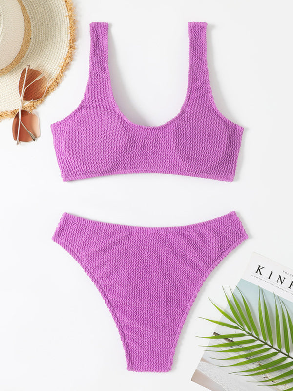 Selena Badpak | Elegant One-Piece Badpak met Gedraaide Halslijn en Golvend Gerimpeld Design