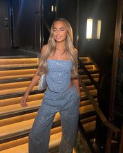 Valentina Set | Glitter Co-ord met Strapless Top en Rechte Broek voor een Glamoureuze Look