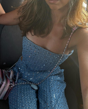 Valentina Set | Glitter Co-ord met Strapless Top en Rechte Broek voor een Glamoureuze Look