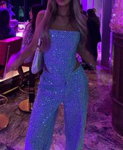 Valentina Set | Glitter Co-ord met Strapless Top en Rechte Broek voor een Glamoureuze Look