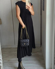 Alison Geplooide Jurk | Elegante Mouwloze Maxi Zomerjurk met Zakken