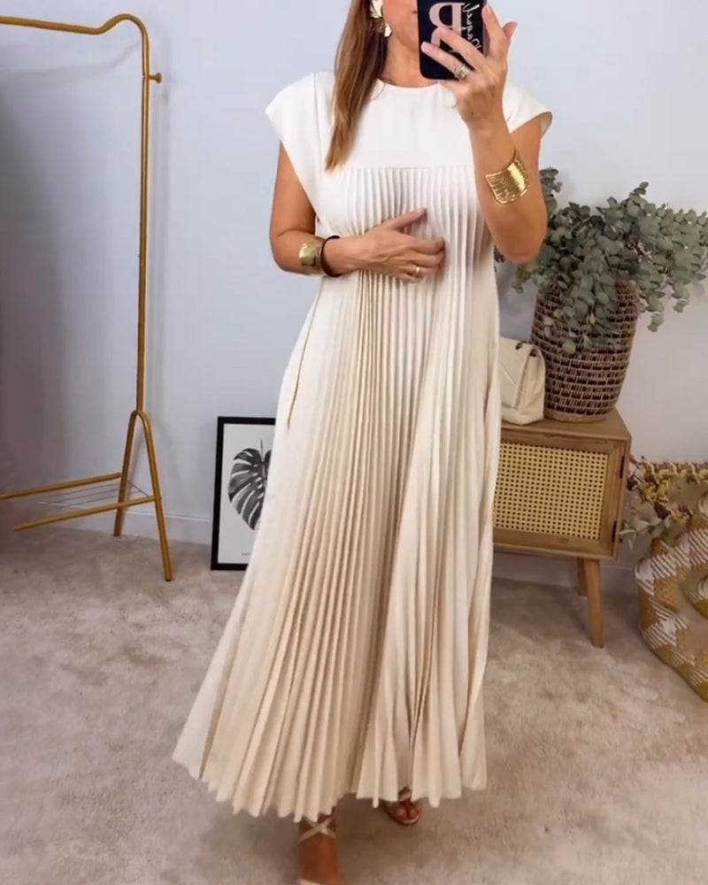 Alison Geplooide Jurk | Elegante Mouwloze Maxi Zomerjurk met Zakken