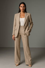 Dames Broekpak Blazer en Pantalon Set Getailleerd Zakelijk Kantoor Formeel - Roze / Grijs / Beige - Maelen