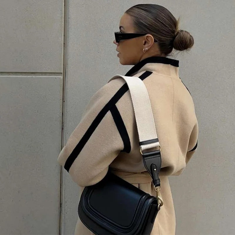 Valentina Wrap Blazer | Dames Blazer van Wolmix met Strikceintuur en Contrastdetail