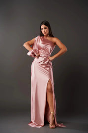 Dames Maxi Jurk met Split One Shoulder Elegant Feestelijk Vloerlengte - Turkoois / Olijfgroen / Marineblauw - Maelen