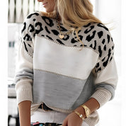 Alessia Dames sweatshirt met dierenprint & colorblock | Gebreid, relaxed fit & lange mouwen