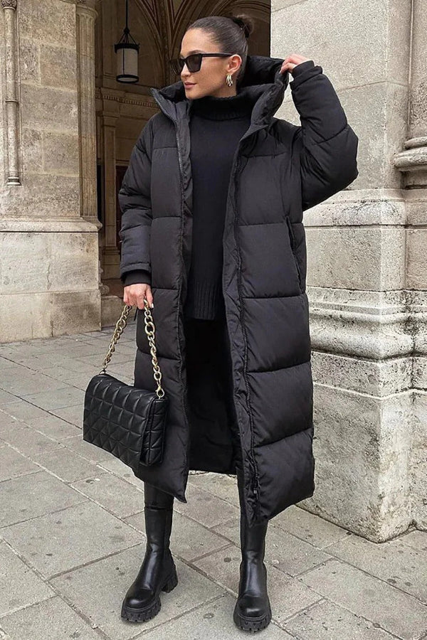 Francesca Quilted Puffer | Oversized Lange Damesjas met Capuchon en Hoge Kraag