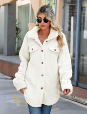 Alessia Sherpa Shacket | Oversized Damesjas van Fleece met Patch Pockets