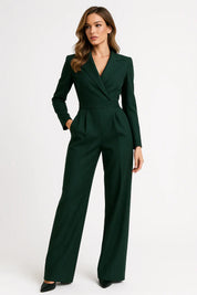 Alessia Romano | Luxe Blazer Jumpsuit met V-hals en Wide-leg Pasvorm