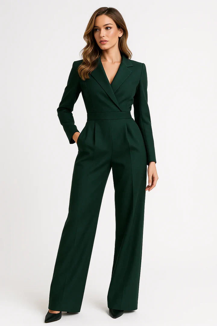Alessia Romano | Luxe Blazer Jumpsuit met V-hals en Wide-leg Pasvorm