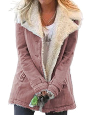 Rosa Fleece Coat | Mid-Length Damesjas met Capuchon en Zachte Pluche Voering