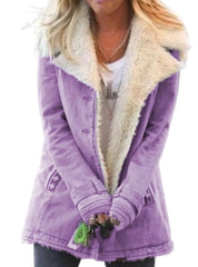 Rosa Fleece Coat | Mid-Length Damesjas met Capuchon en Zachte Pluche Voering