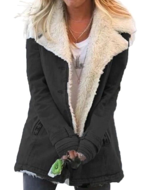 Rosa Fleece Coat | Mid-Length Damesjas met Capuchon en Zachte Pluche Voering