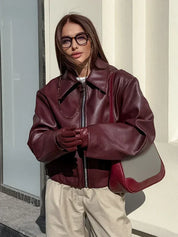 Aurora Rebel Leren Jas | Klassieke Rode Damesjas van Duurzaam Imitatieleer met Stoere Uitstraling