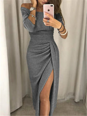 Glitterjurk Dames Feestelijk Midi met Hoge Split en Lange Mouwen - Alessia Scintilla