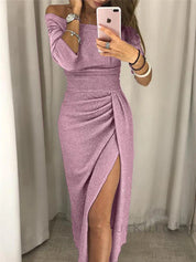 Glitterjurk Dames Feestelijk Midi met Hoge Split en Lange Mouwen - Alessia Scintilla