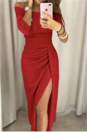 Glitterjurk Dames Feestelijk Midi met Hoge Split en Lange Mouwen - Alessia Scintilla