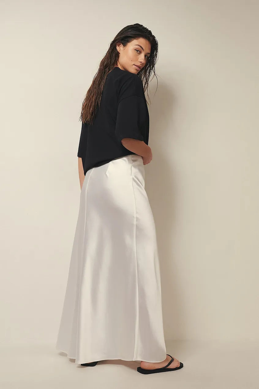 Alessia Satijnen midi-rok dames – Elegante hoge taille rok met glanzende afwerking
