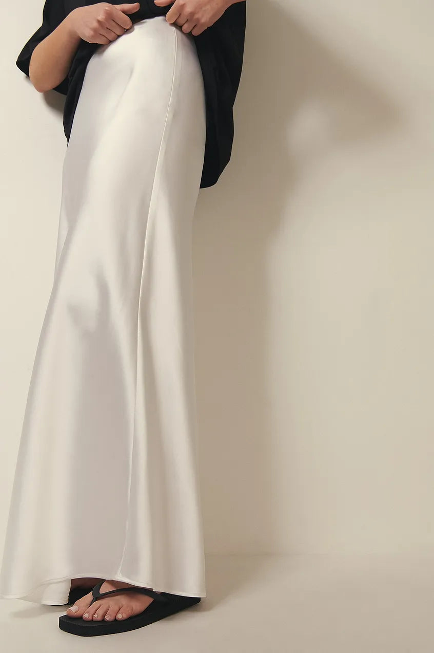 Alessia Satijnen midi-rok dames – Elegante hoge taille rok met glanzende afwerking